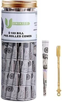 Pre Rolled Cones | King Size Unique Design Dollar Pre-Rolled Cones with Tips Rolling Papers (100 Pack)