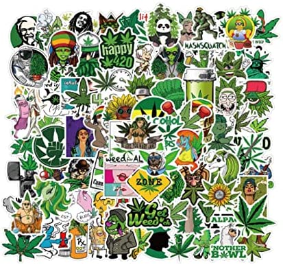 100pcs Weed Stickers Pack, Cool Marijuana Stickers for Teens Adults, Funny Stickers Decals for Water Bottle Hydroflask Bike Skateboard Laptop Guitar