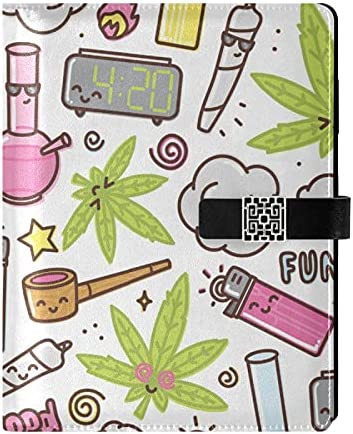 Colorful Marijuana Leaf Set Seamless Refillable Journal Writing Notebook, PU Leather Hardcover Diary Note Book, Planner A5 Ruled Notepad for Agenda with Pen Holder