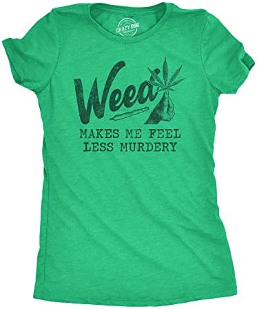 Crazy Dog Tshirts Womens Weed Makes Me Feel Less Murdery T Shirt Funny 420 Lovers Leaf Graphic Nov