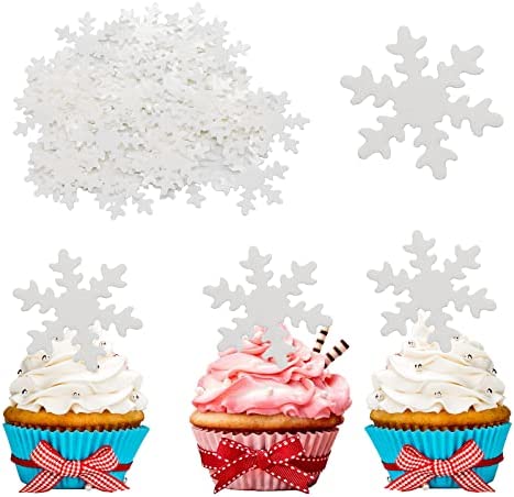 Morofme 50pcs White Edible Snowflake Cake Cupcake Topper, Edible Frozen Cake Topper, Winter Cupcake Topper, Edible Snowflake Cake Cupcake Decoration for Christmas Winter Frozen Theme Party Supplies