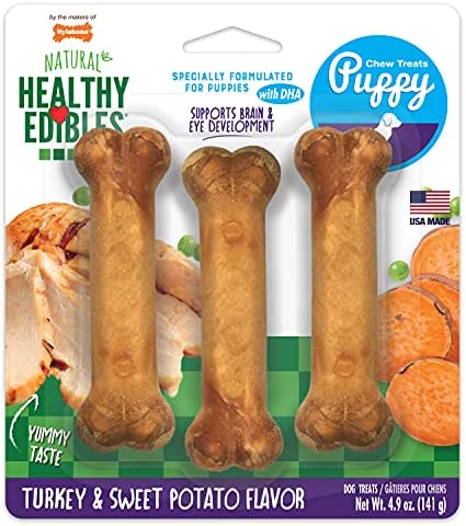 Nylabone Healthy Edibles Puppy Chew Treats, Turkey & Sweet Potato, Regular, 3 Count