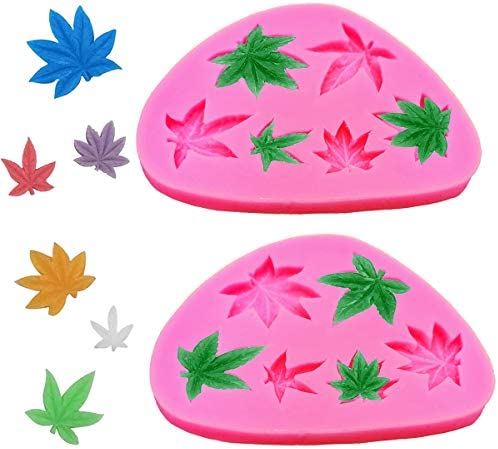 Antallcky 2 Pack Marijuana Leaf Cake Fondant Mold Pot Leaves Silicone Mold for Cannabis Weed Hemp Leaf Theme Cake Decoration, Chocolate Candy Polymer Clay Cookie Sugar Craft Projects-Pink