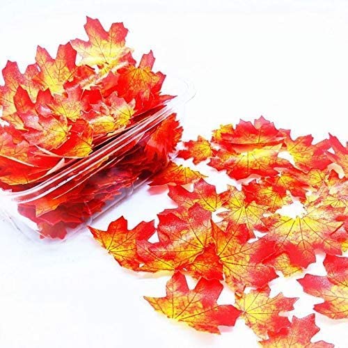 Edible Fall Leaves Set of 35 Thanksgiving Day Cake Decorations, Red Autumn Maple Leaf Cupcake Topper